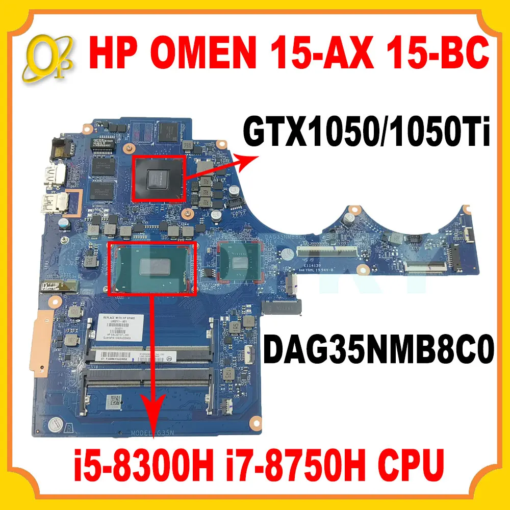 

Материнская плата DAG35NMB8C0 G35N для HP OMEN 15-AX 15-BC TPN-Q173, материнская плата для ноутбука с процессором i5-8300H i7-8750H GTX1050/1050Ti GPU