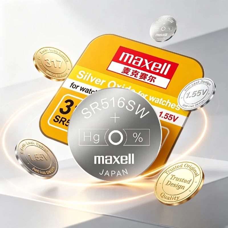 Silver Oxide Button Cell 317 SR516SW Maxell 1‑10PCS Non‑Rechargeable High Performance Battery for Watches Toys Electronics