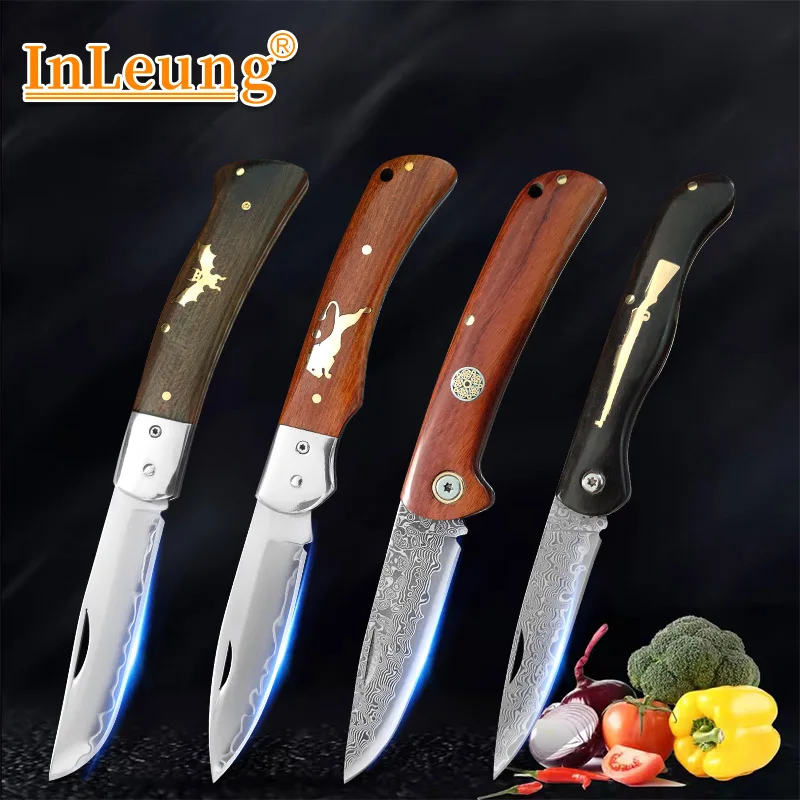 Premium Super Sharp Damascus VG10 Steel Boning Knife Folding Wooden Handle Kitchen Fruit Meat Vegetable Cutting Utility  Knives