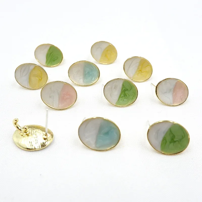 New 15mm 6pieces High Quality Zinc Alloy Drip Oil Spliced Oval Earring Base Connectors for DIY Earring Jewelry Accessories
