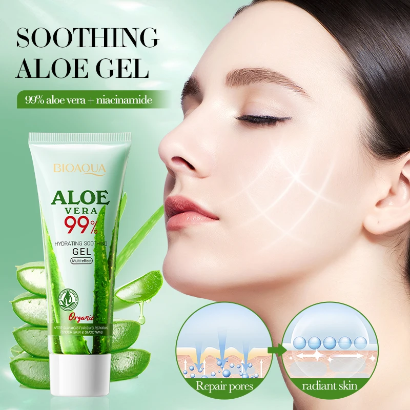 Gel apaisant à l'aloe vera BIOAOUA pour le visage et le corps, hydratant, réparateur, soulagement des coups de soleil, soin contre l'acné, pour peaux sensibles