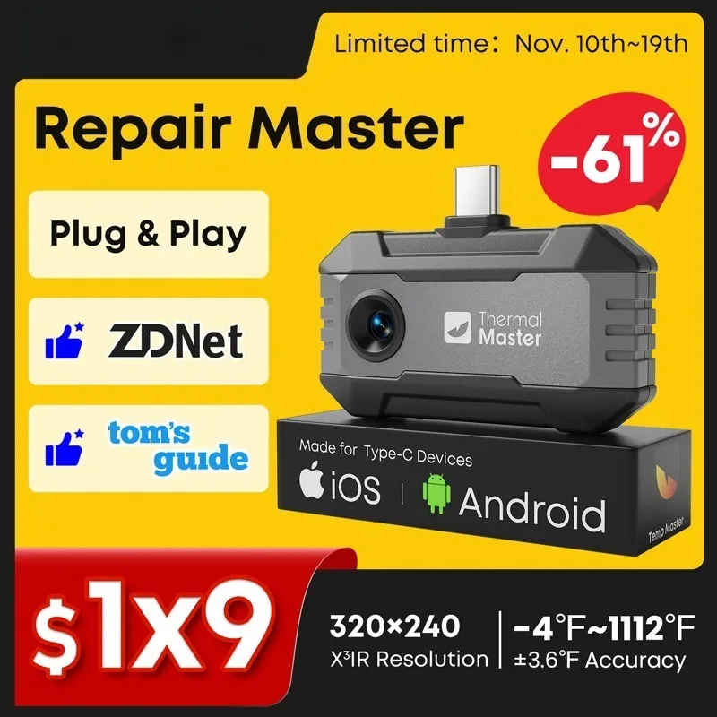P1 Thermal 1112℉ for ios and android phone 320*240 X³IR Resolution House Inspection Thermal Imager