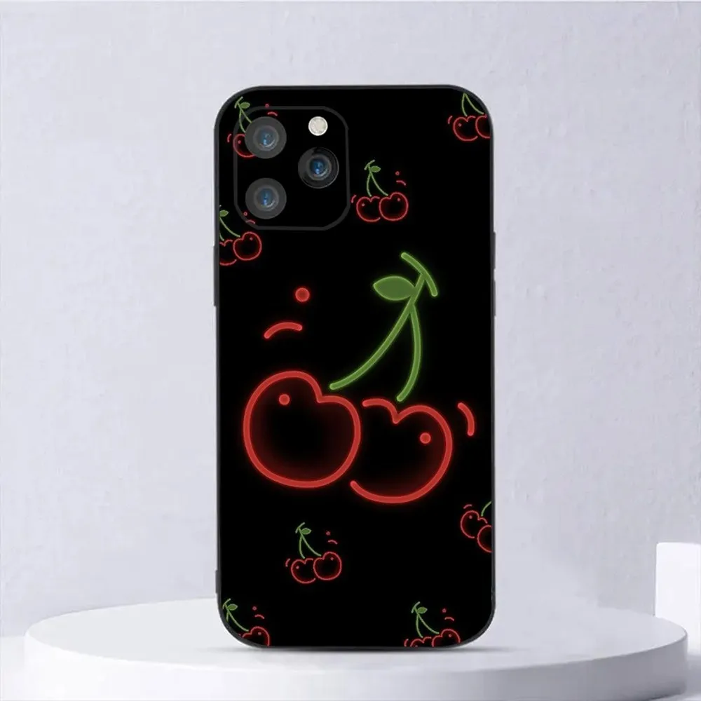 Red Cherry Fruit Phone Case For iPhone 15,14,13,12,11,Plus,Pro Max,XS,X,XR,SE,Mini,8,7 Soft Silicone Black Cover