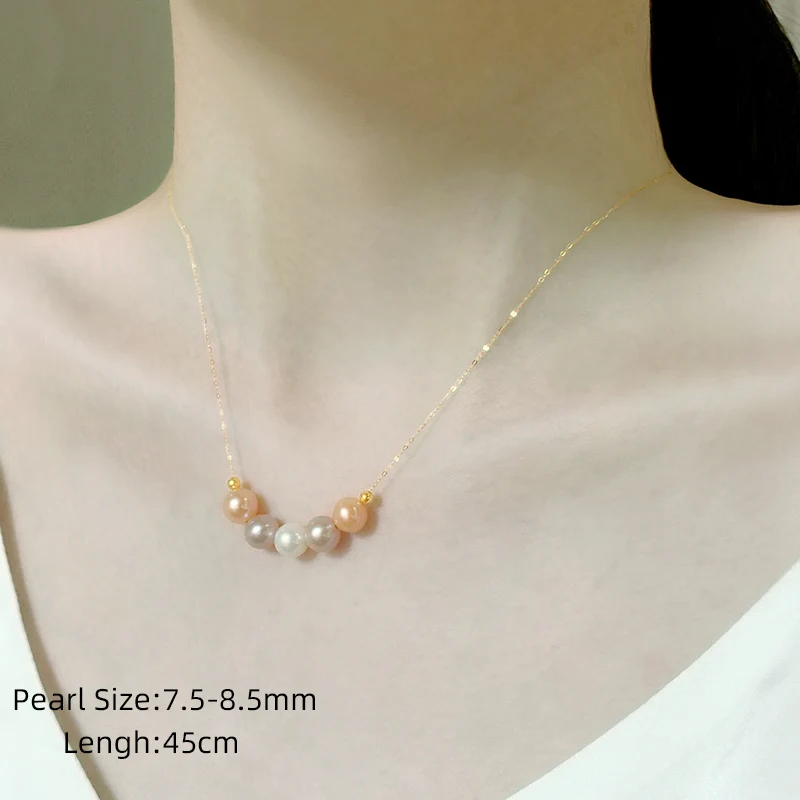 Colorful 18K Yellow Gold necklace pendant Fine Jewelry Natural Pink Purple White Freshwater Pearl au750 smile wedding x519
