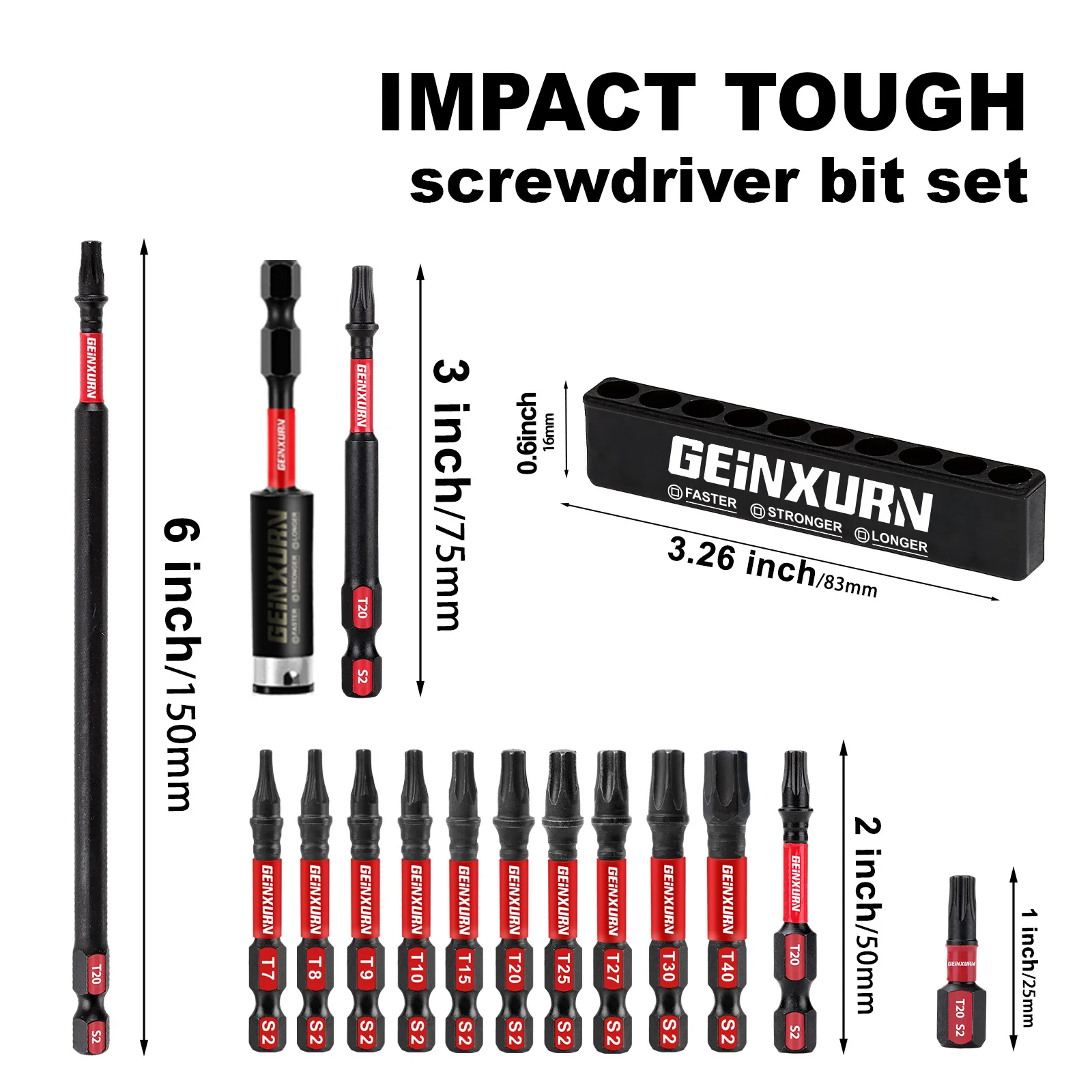 Geinxurn  Torx Screwdriver Bit Set,Impact Tough Magnetic S2 Alloy Steel Star Bit with Storage Organizer