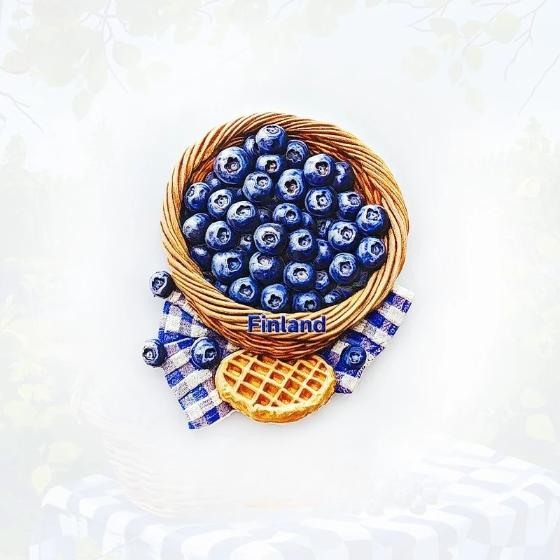 

Finnish Blueberry Waffle Fridge Magnet - 3D Nordic Souvenir Forest Café Decor Unique Lapland Gift with Strong Magnet