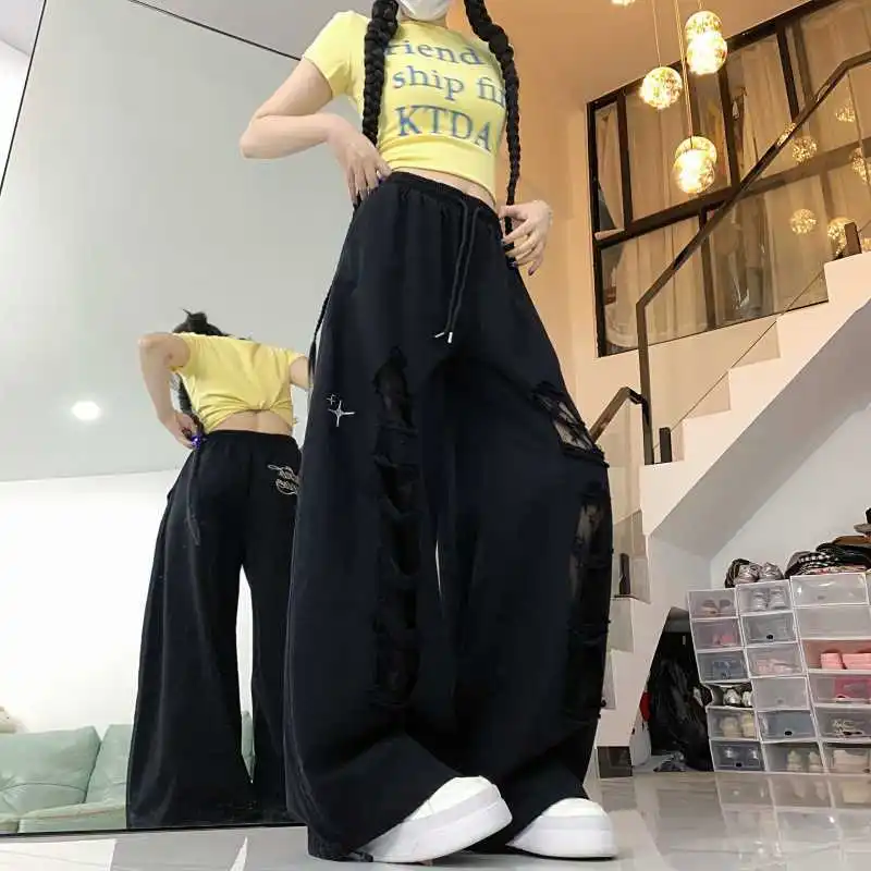 Hip-hop Brand Sticker Ripped Jeans Women's Dance Trousers Design Sense Jazz Babes Casual Pants