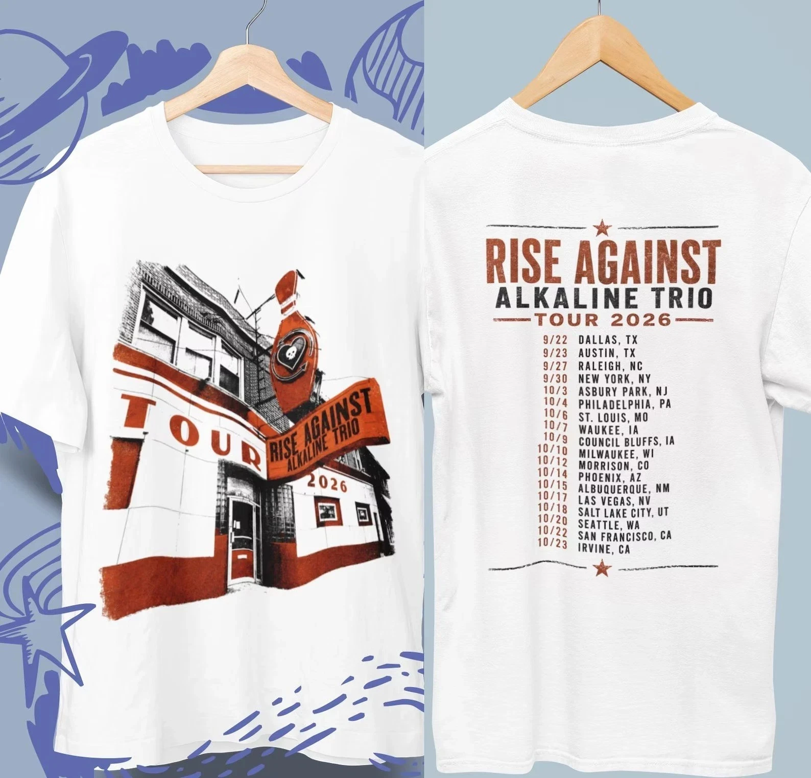 Rise Against Alkaline Trio Ricochet 2026 Tour T-shirt Vintage Punk Rock Double Sided Graphic Tee Unisex Cotton Tops