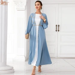 Ramadan Muslim Women Long Abaya Open Kimono Cardigan Middle East Islamic Maxi Robe Caftan Luxury Rhinestone Arabic Turkey Dubai