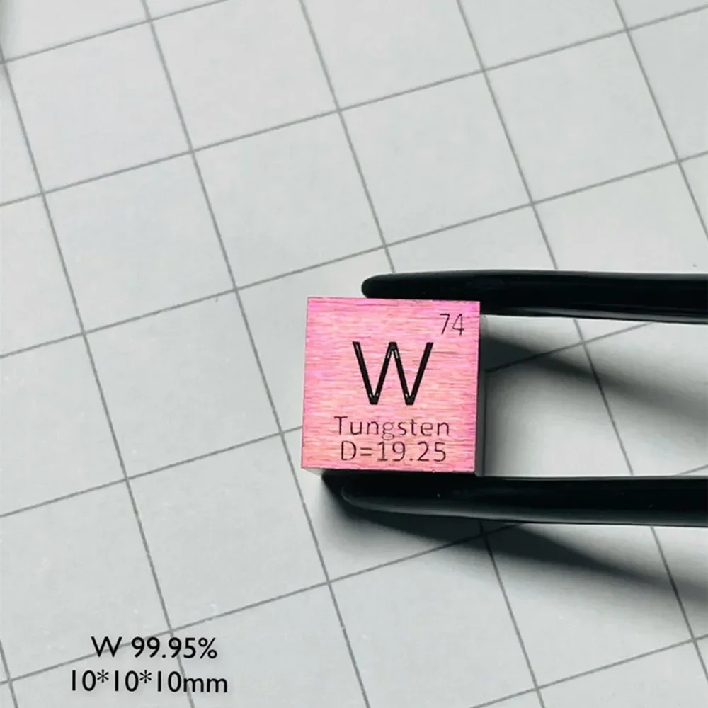 0.39'' Tungsten Cube Pink Color 99.95% High Purity W Element Block for Collection Hobbies Desktop Decoration