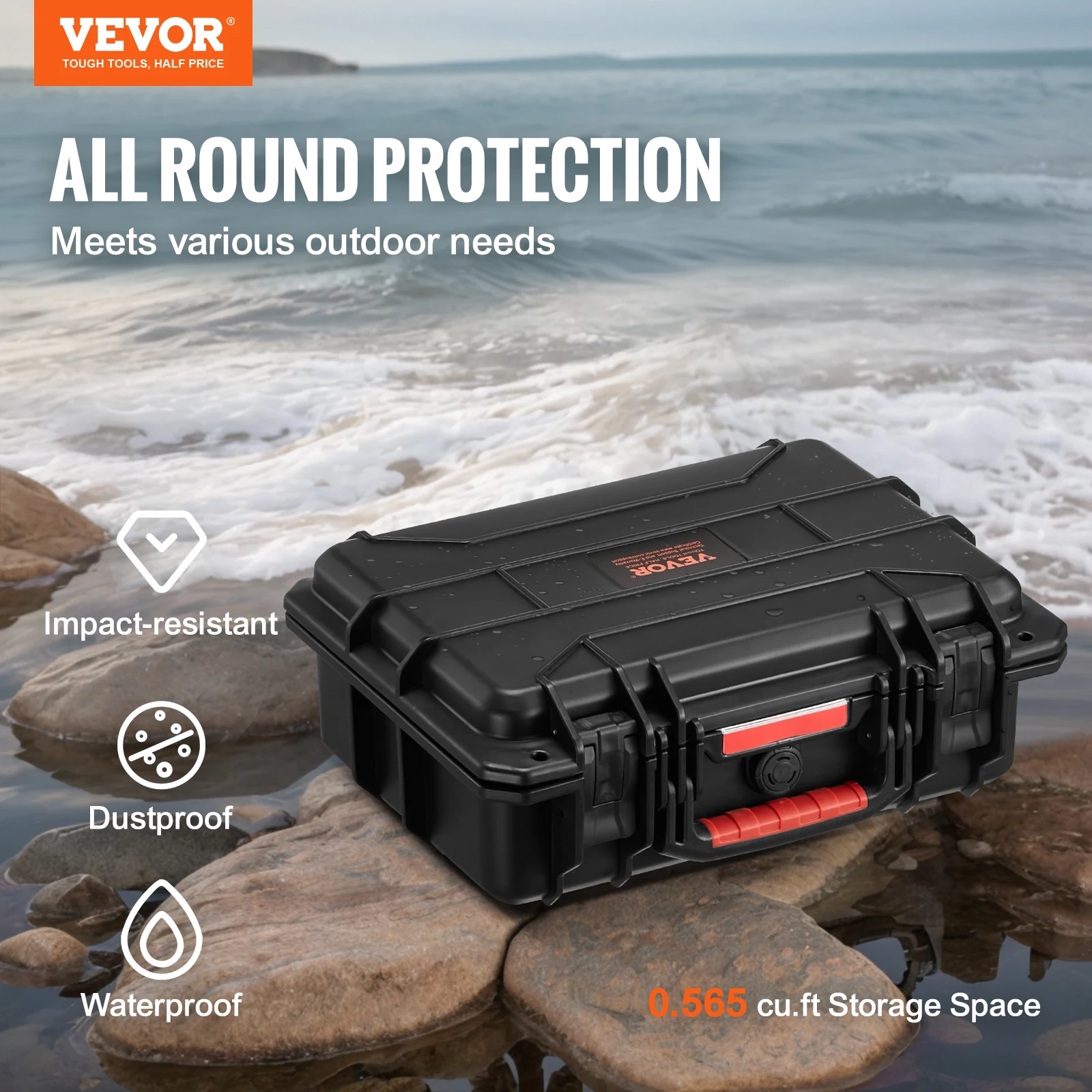 VEVOR IP67 حافظة صلبة مقاومة للعوامل الجوية حافظة واقية شديدة التحمل مع رغوة مقطوعة مسبقًا ومقابض للكاميرات العسكرية للسفر والصيد