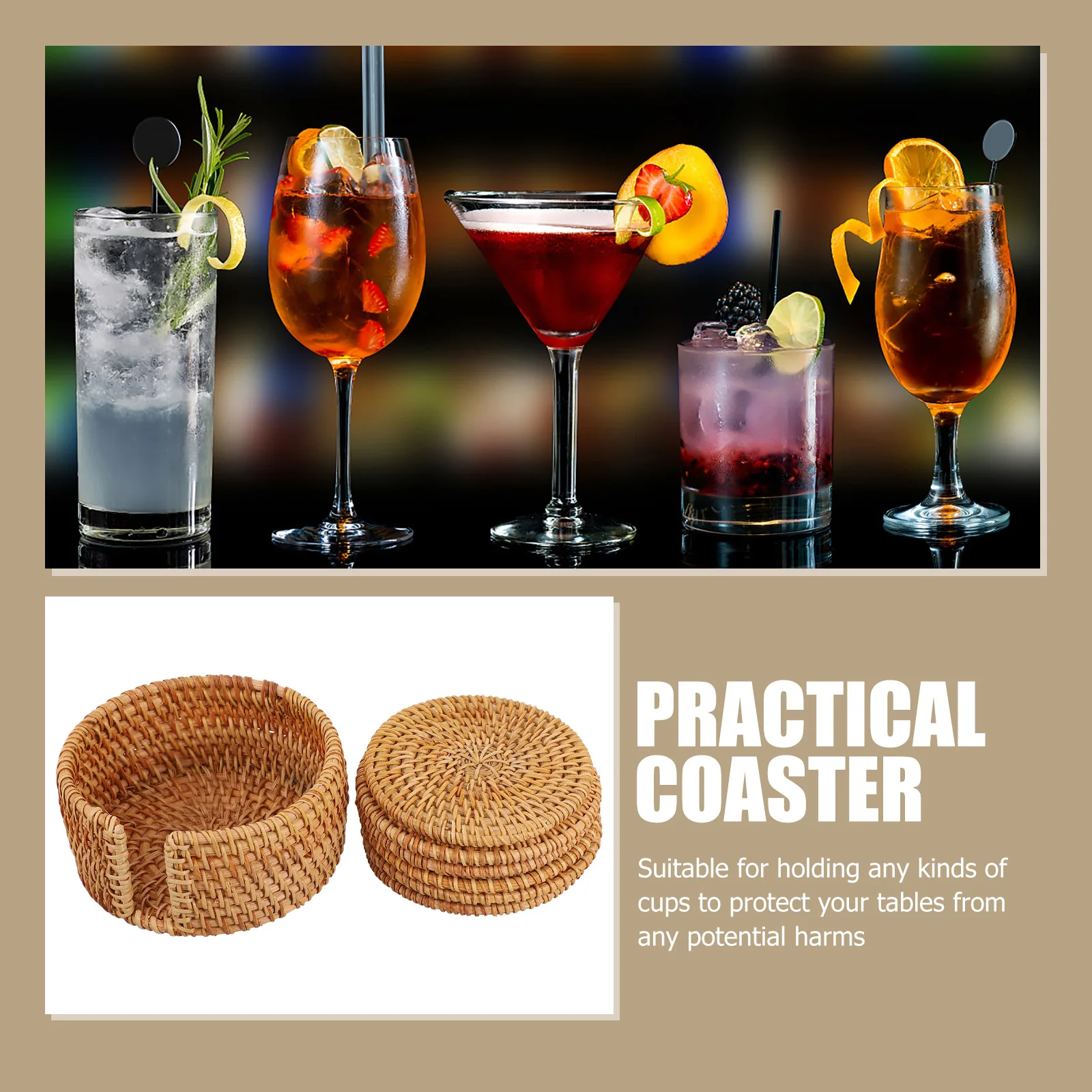 

1 set Insulated Coaster Set Natural Hand Woven Cup Mat Heat Resistant Table Protector For Home Bar Restaurant Round Coasters