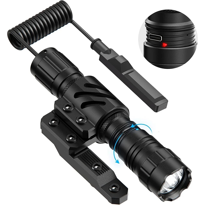 MDGRWY 1500 Lumen LED Tactical Flashlight Rechargeable 4 Modes Weapon Light Picatinny Rail Flashlight Included Pressure Switch