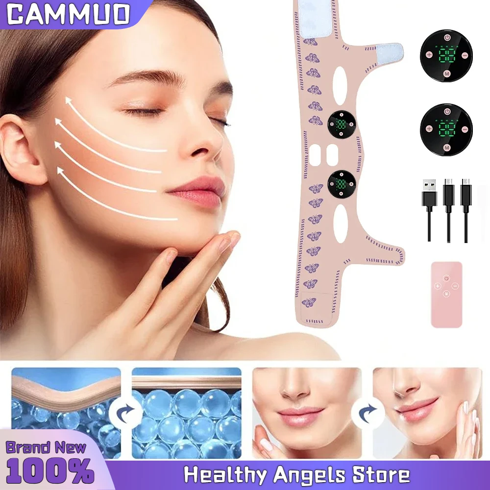 Máscara de contorno Facial EMS, masaje de cabeza, línea en V, máscara moldeadora de elevación, correa de adelgazamiento Facial, carga USB eléctrica, Reduce el doble barbilla