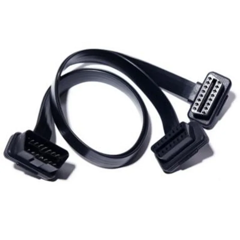 Dual Female Y Splitter Elbow 16Pin OBD 2 Extender ODB OBD2 Cable 16 Pin Male To Female Flat Noodle OBD II Extension Connector