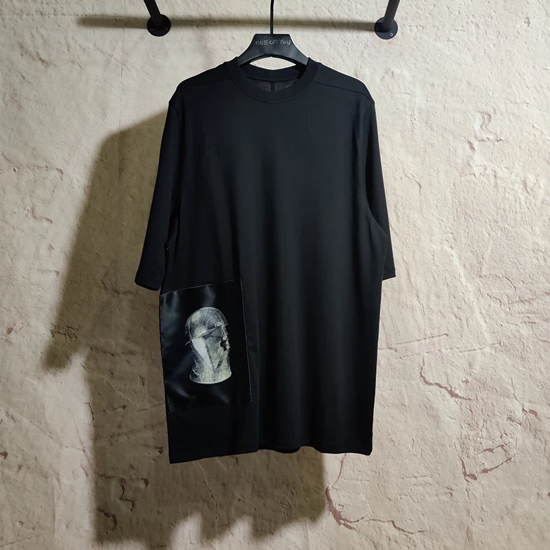 

k Classic Alien Patchwork T-irt Oversize Loose RO Sle f Sve Men's Summer Cotton round Ne Top Youth Faion