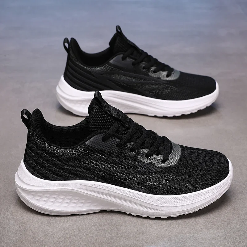 

Мужские спортивные черные кроссовки для бега, повседневные кроссовки, уличные дышащие сетчатые женские легкие амортизирующие черные теннисные туфли