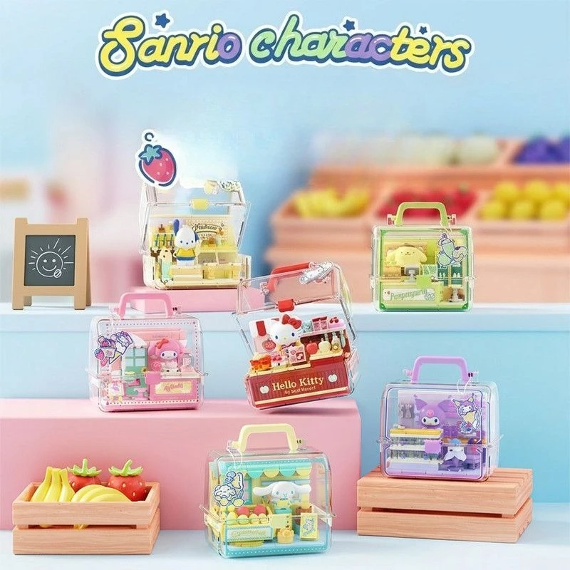 AREAX Sanrio Building Blocks Fruit Flavored Store Manager Toys Kuromi Hello Kitty Cinnamoroll  Assembly Model Gift Ornament