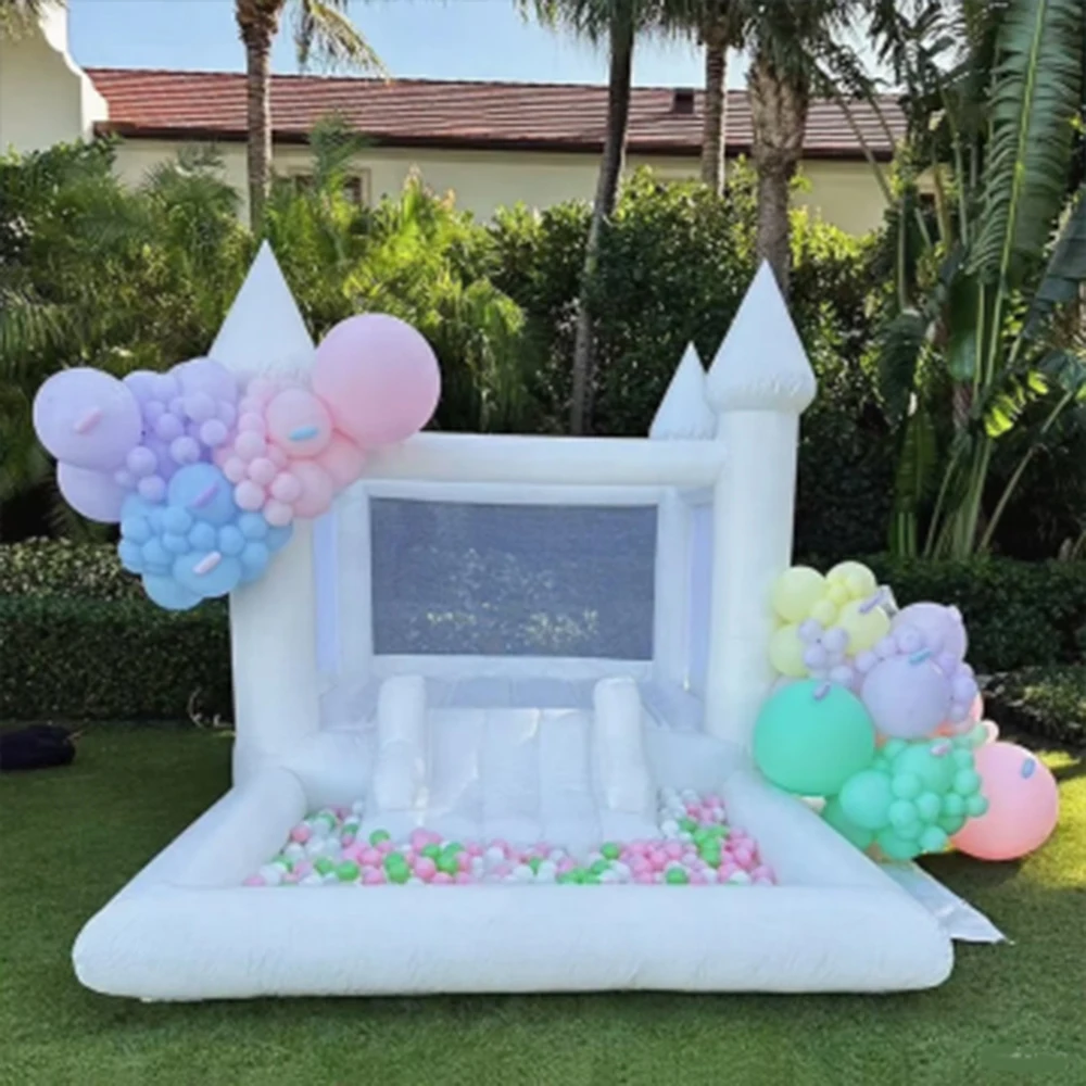

Inflatable White Bounce House Slide Ball Pit Combo Castle For Birthday Wedding Party Children Gift Kids Bouncer Heavy Duty New