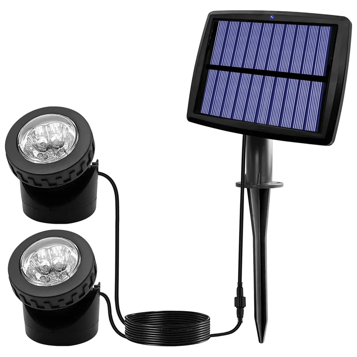 Solar Pond Spotlights, LED Solar Underwater Lights with Dual Head Waterproof Submarine Landscape Spotlight Lighting C