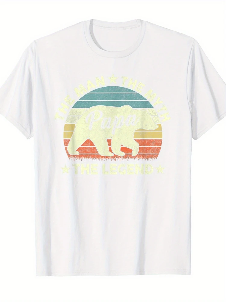 Father's Day Gift for Dad-Papa Bear Vintage Retro  Myth The Legend design-100%cotton O-neck short sleeve printed men's T-shirt.