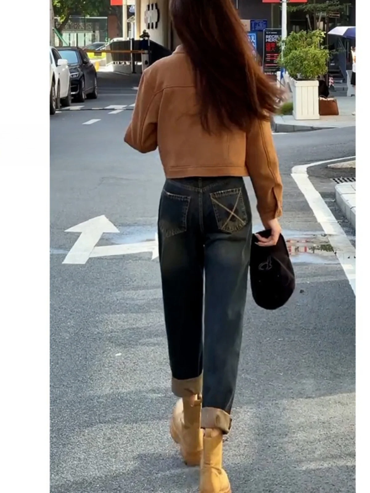 جينز هارلان عالي الخصر للنساء مقاس كبير جينز شتوي مضاد للتجاعيد سروال هارلان تسع نقاط