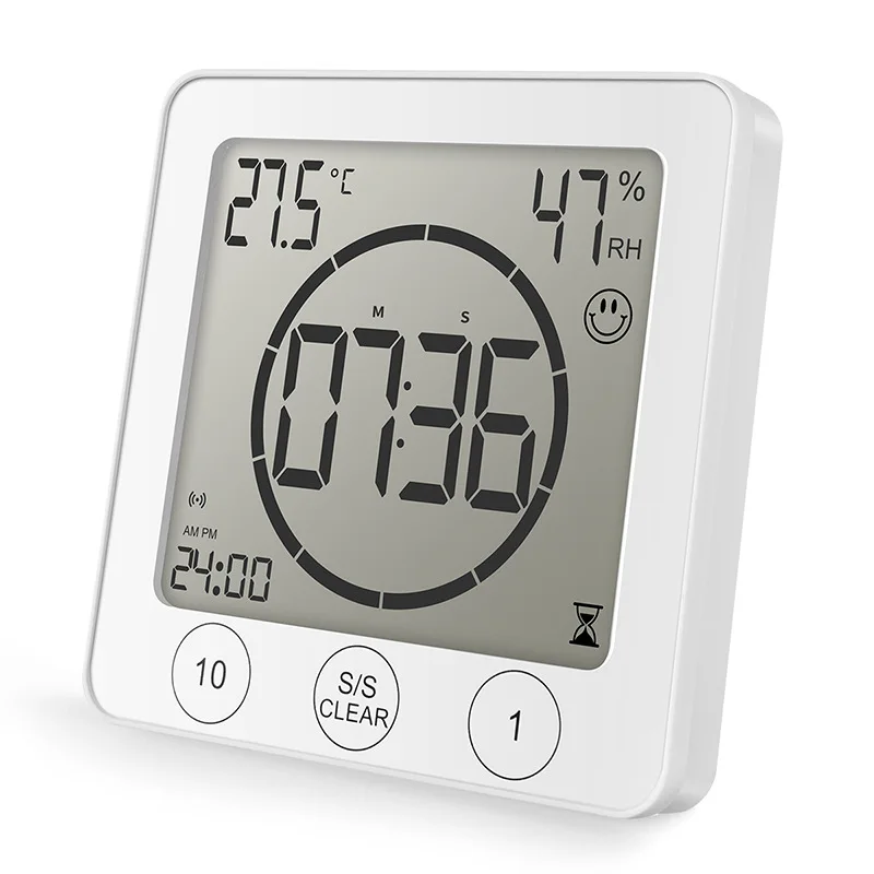 Waterproof Digital Bathroom Wall Clock Shower Timer For Water Spray LCD Digital Watch Temperature Humidity Clock For Shower Room