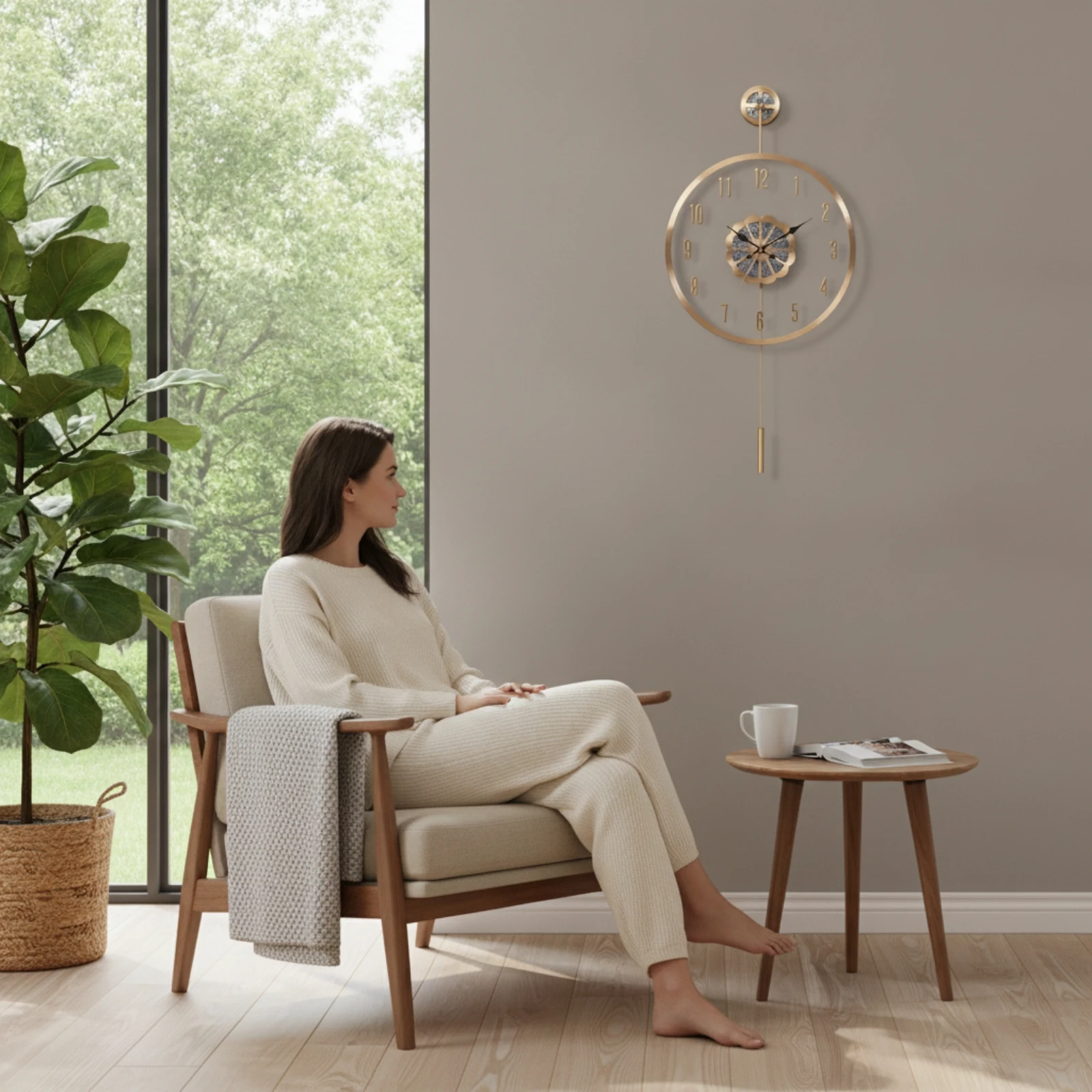 Battery Operated Wall Clock Large Wall Clock with Pendulum Quiet Luxury for Decorators, Living Room, Hallway