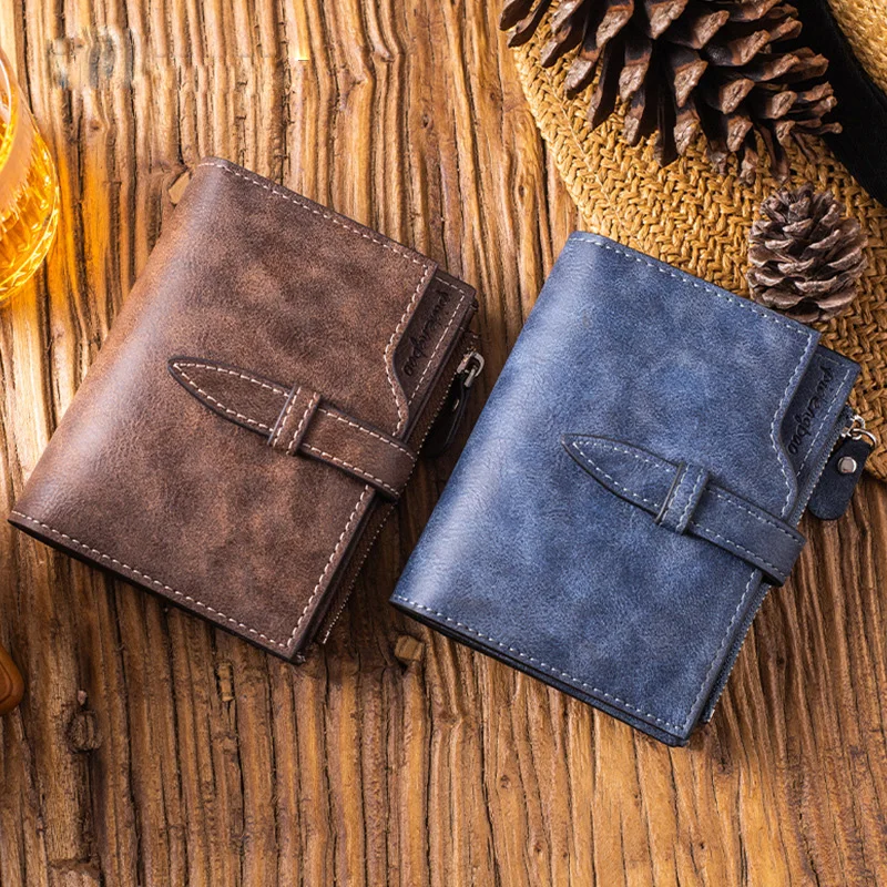 

New Men's Wallet Short Large Capacity Three Fold Bag Personalized Zipper Multi Card Coin Purse Business Card Holder Money Bag