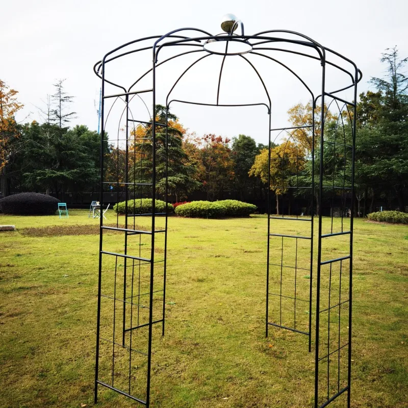Modern Metallic Wrought Iron Garden Arch Gazebo Diameter 81.3 inches × 114.2 inches High Birdcage Gazebo Wedding Outdoor