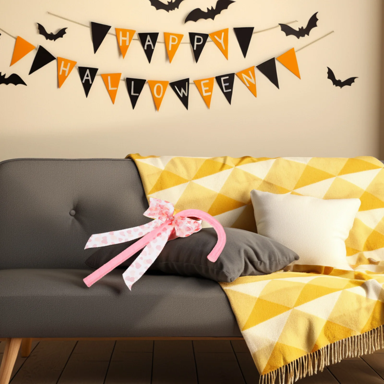 

Bow Crutches Boxing Shorts Halloween Sugar Cane Candy Party Decorations Necklace for Women Plastic Black Costume Staff