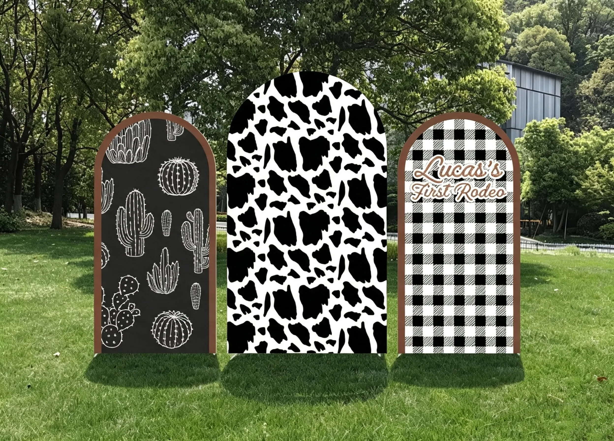 Custom Double-Sided First Rodeo Cow Boy Baby Shower Arch Backdrop Cover Barn Farm Birthday Party Photobooth Background