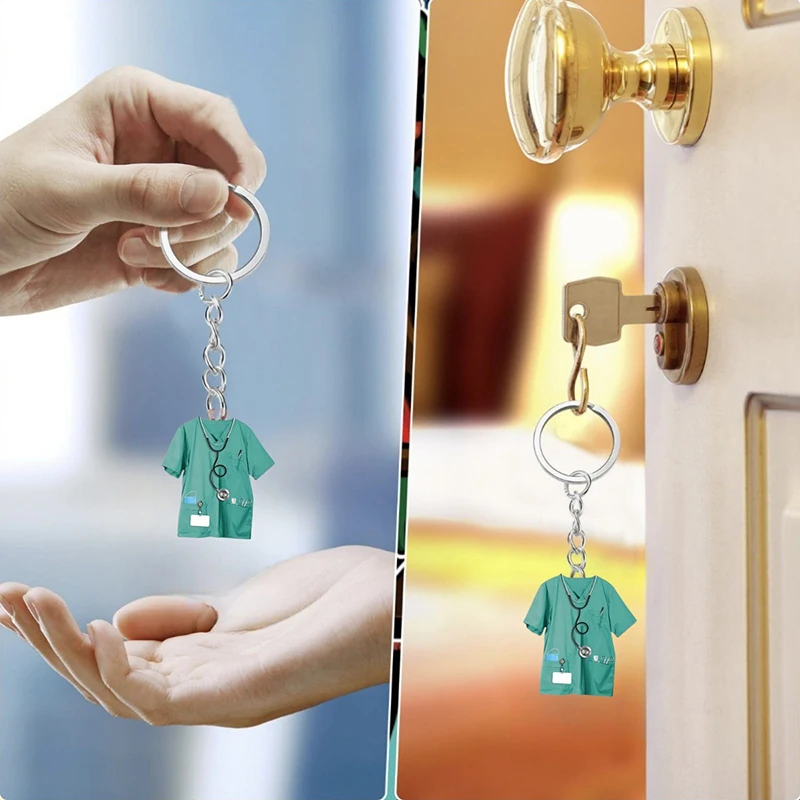 Chic Dentist Costume Pendant Keychain Doctor Themed 2D Flat Acrylic Ornament Charm Hanging Decoration For Festive Gift Car Bags