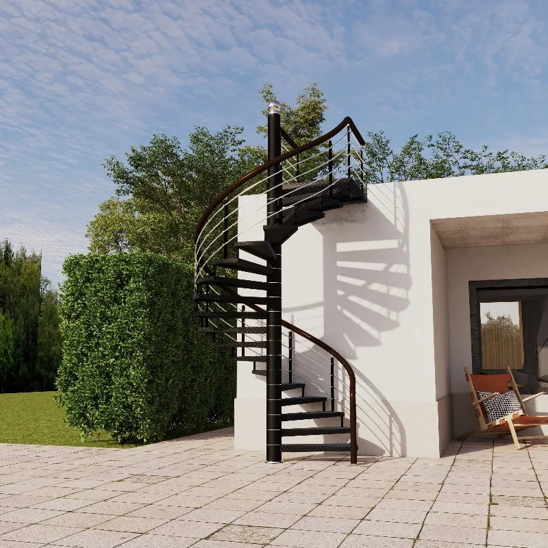 Outdoor spiral staircase outdoor custom rural self-built house fire steel structure plate villa iron staircase