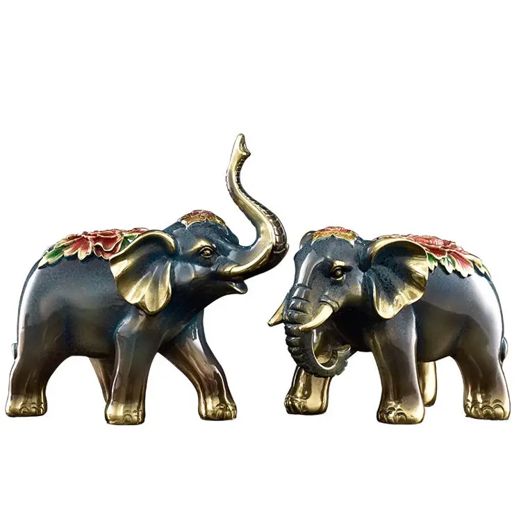 Metal Fengshui Ornaments Goodies Business Gift Cadeau D Affaire Office Decoration Light Luxury Flower Elephant Craft Gift