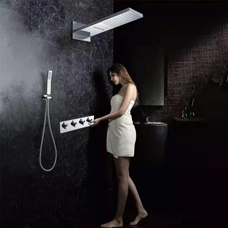 Newest Double-Function Rain Cascade Ceiling Shower Head Set Single-Handle Brass Material With Pause & Massage Spray Patterns