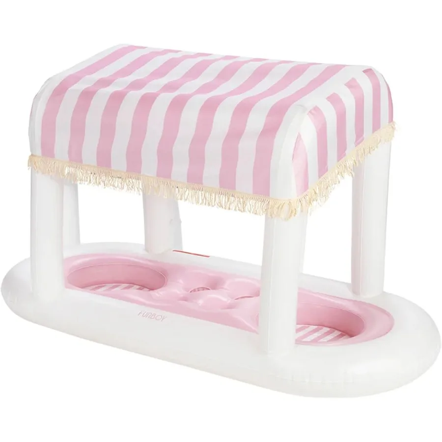 

Giant Floating Pink Cabana Stripe Drink Station Removable Fabric Shade with Fringe Perfect for Parties Table-Top Decorations an