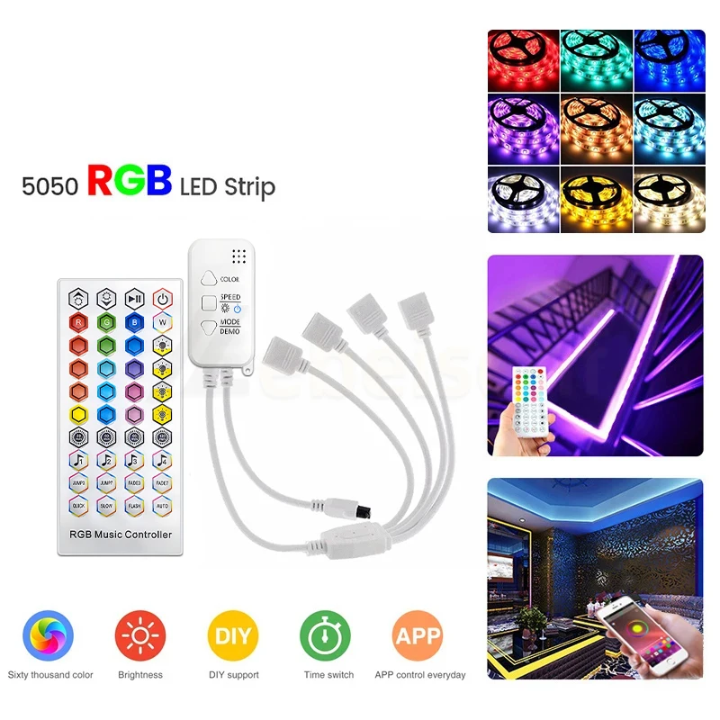 1-4 Output Bluetooth RGB Colorful LED Dimmer Controller Music Timing Mode with 40 Keys IR Remote Control for 5050 2835 Light Bar