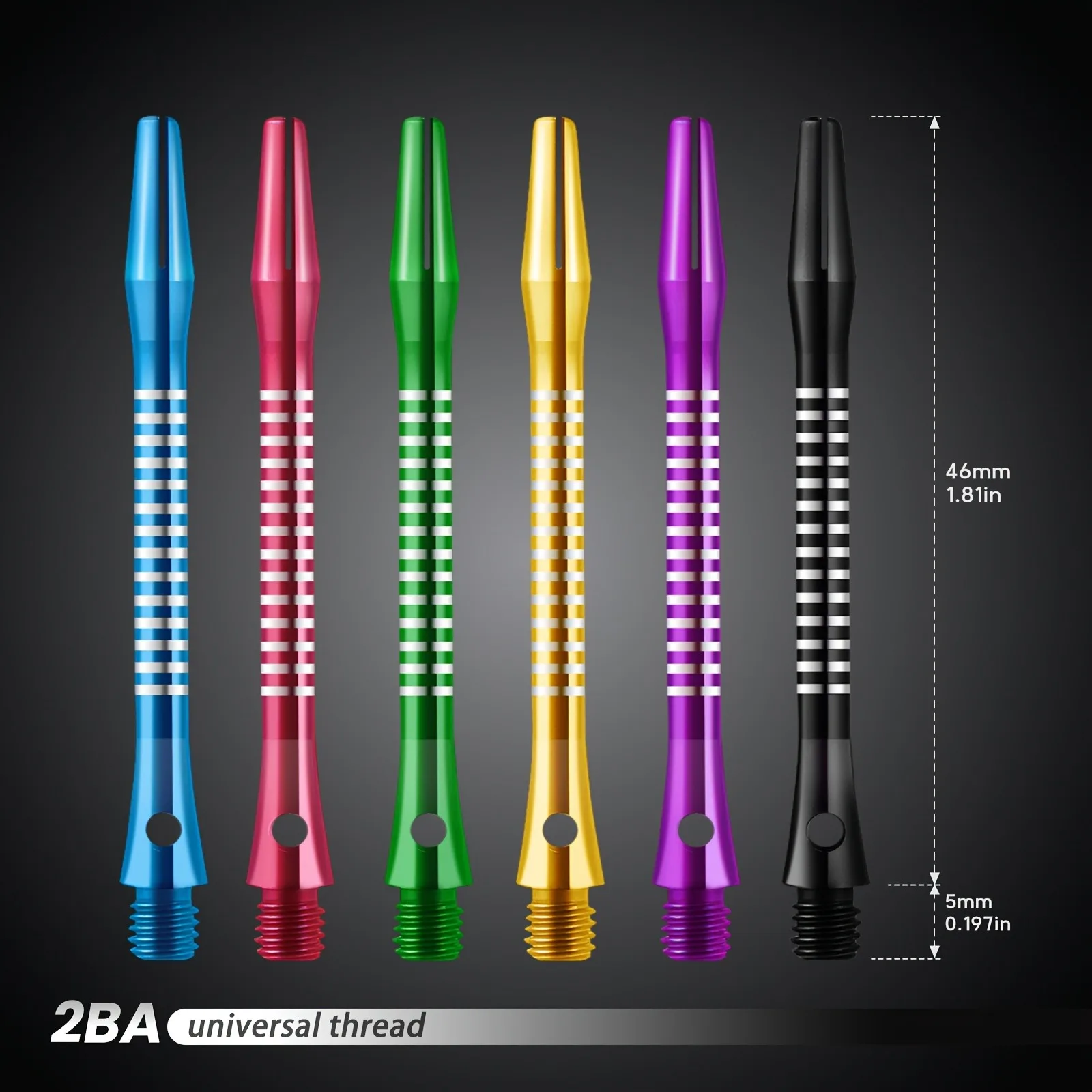 Set of Six Aluminum Alloy Dart Shafts, Total Length 51mm, Standard 2Ba Thread, with Rubber Rings, Professional Dart Accessories view 4