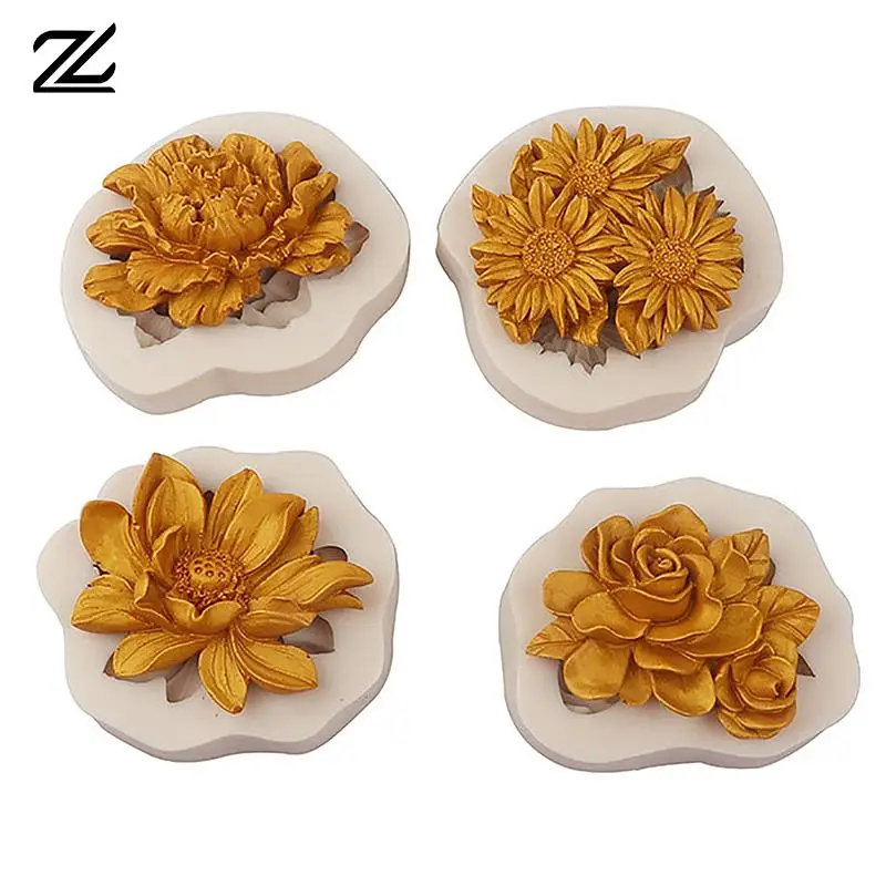 Peony Sunflower Lotus Silicone Molds Chinese Rose Flower Mould For Chocolate Candy Cupcake Fondant Mold Dessert Cake Decoration