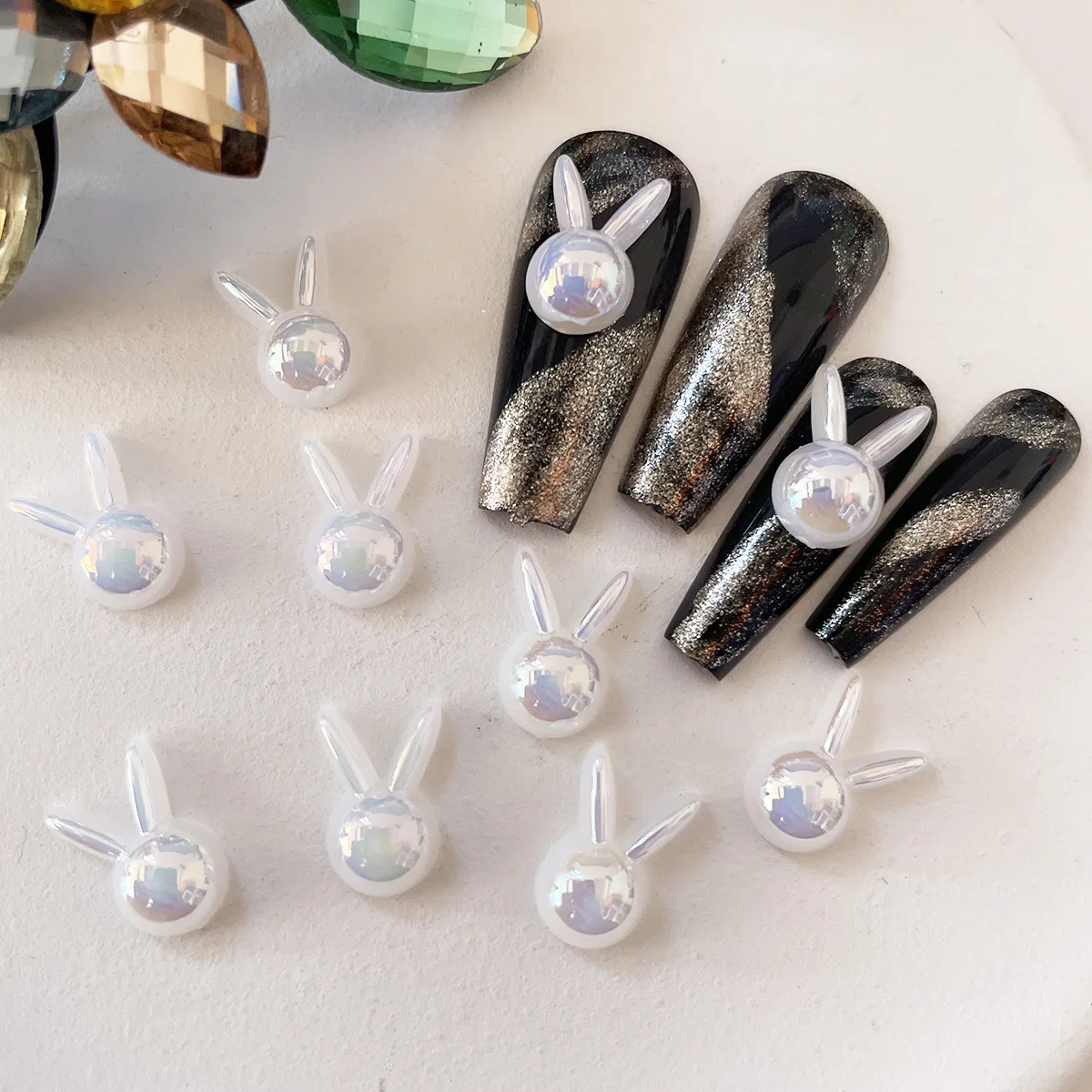 

20pcs Nail charms accessories cute rabbit Aurora pearls Shiny Nail Decoration DIY manicure art supplies kawaii rhinestones gems