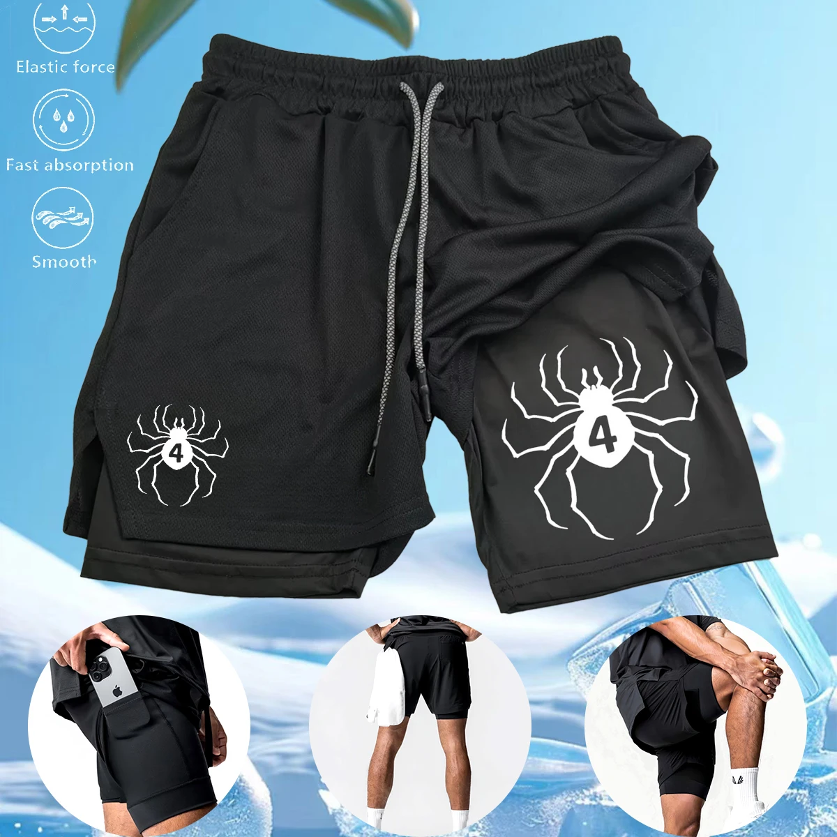 Anime Hunter X Hunter Men's Sports Shorts Breathable Spider Sports Shorts Summer Sports Running Fitness Boxing Yoga Shorts