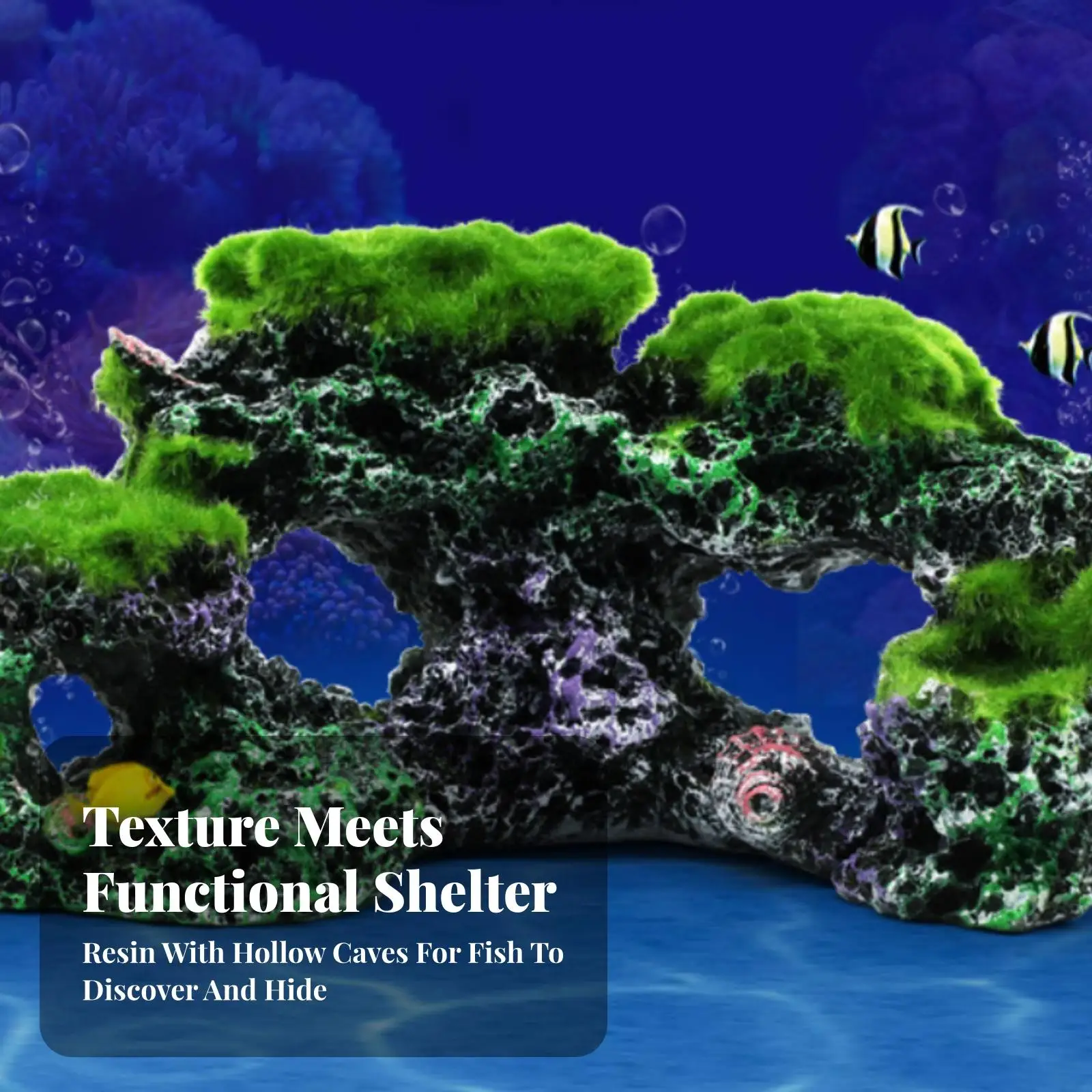 Decorative Coral Reef for Aquarium Enclosure with Black Green Lilac Rock Texture for Pets