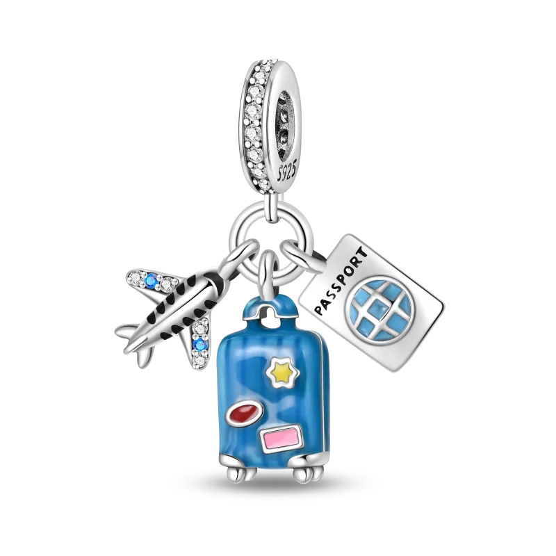 925 Sterling Silver Blue series moon Plane Space series Glass Beads Clip Charm Fit 4MM hole diamete Bracelet Bangle Jewelry Gift