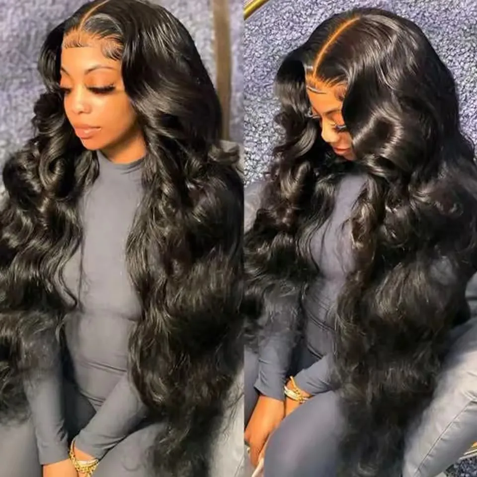 Sleek Nature Black Dark Brazilian Body Wave 13x5x2 Lace Front Part Body Wave Remy Human Hair Wigs Cheap On Sale Clearance