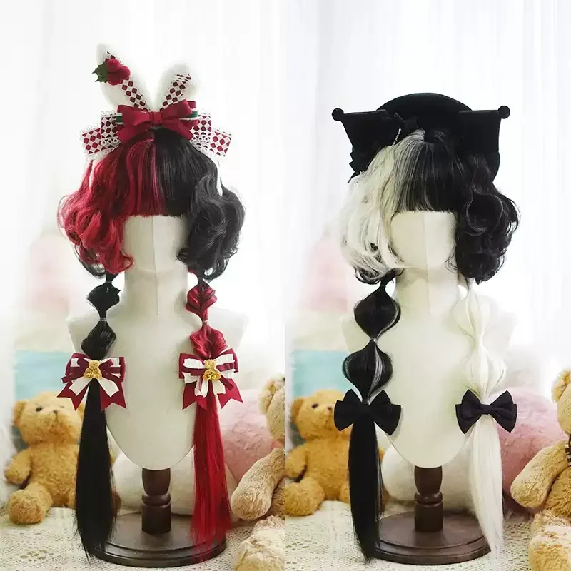 Mixed Color Jellyfish Curly Wig, Black White Red Brown Multi-color Synthetic Full Head Wig with Bangs for Daily Wear Cosplay