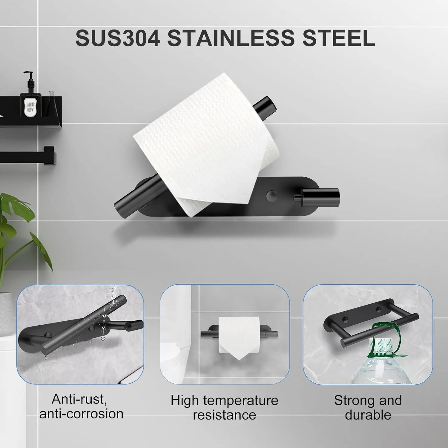 

Держатель для туалетной бумаги Клейкий или ввинчивающийся матовый черный Держатели для рулонов туалетной бумаги для ванной комнаты Настенное крепление Держатель для салфеток из нержавеющей стали