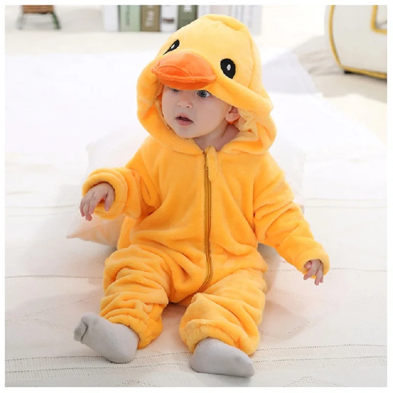 Baby Rompers Stitch Jumpsuits Kids Cosplay Winter Flannel One-Pieces Hooded Jumpers Overall Girl Grows Boy Growings Roupa Bebe