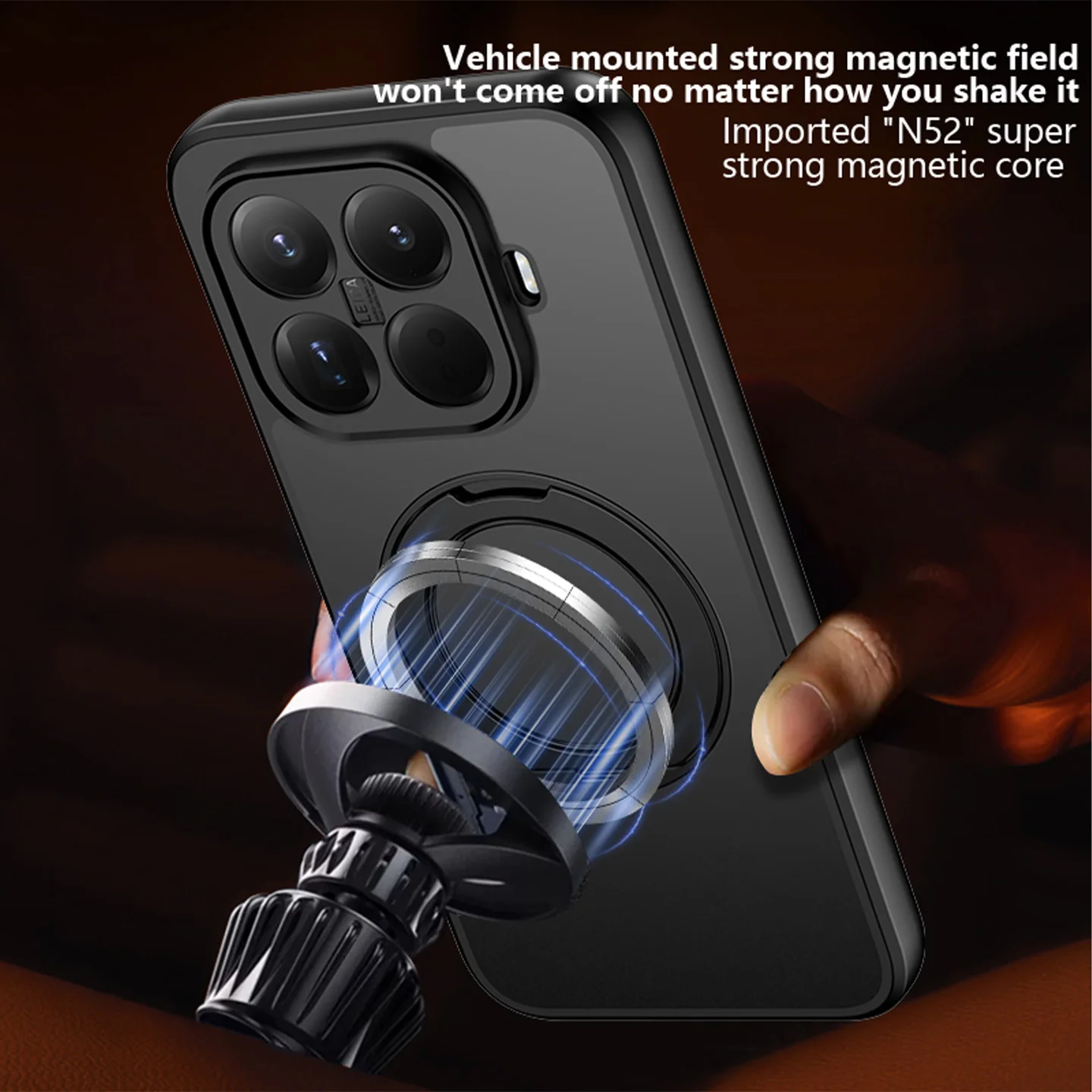 

For Xiaomi 15T Pro 14T Case Magsafe Black Camera Cirlce Ring Holder Texture Matte Clear Black Mobile Phone Cover