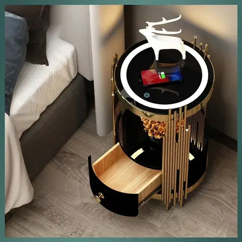 북유럽 스마트 침실 침대 옆 테이블 무선 충전 홈 Nightstands 침실 가구 라이트 럭셔리 스토리지 사이드 캐비닛